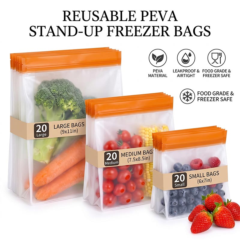 Food Storage Kitchen Container Set - 20Pcs/Sets Reusable Silicone Food Bag Freezer