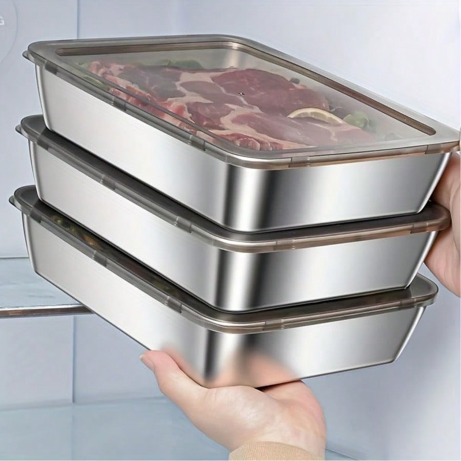 Food Storage Kitchen Container Set - 6pcs(3 Boxes+ 3 Lids) Stainless Steel