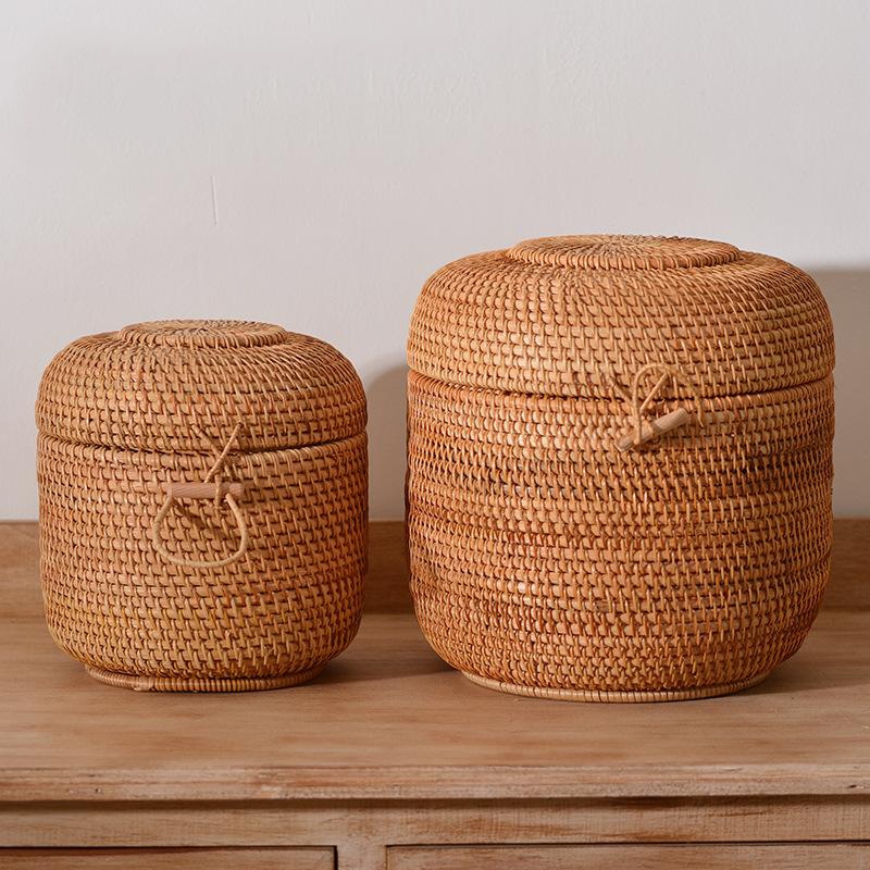 Food Storage With Colander - Handwoven Rattan Tea Storage Box With
