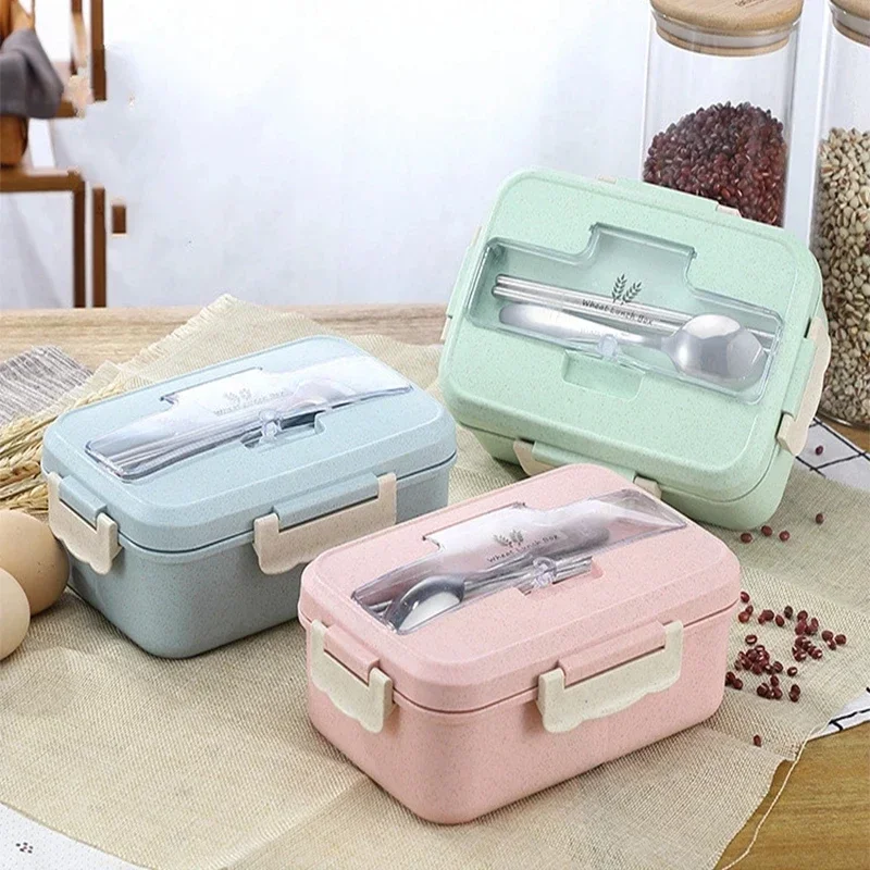 Glass Meal Prep Container - Microwave Lunch Box Wheat Straw Bento