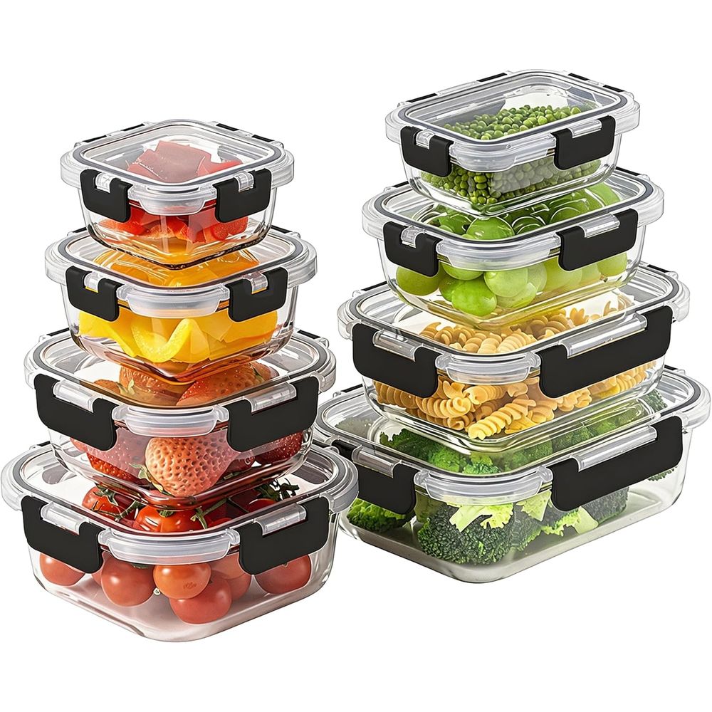 8-Piece Borosilicate Glass Foo - Food Storage Glass Set review and price