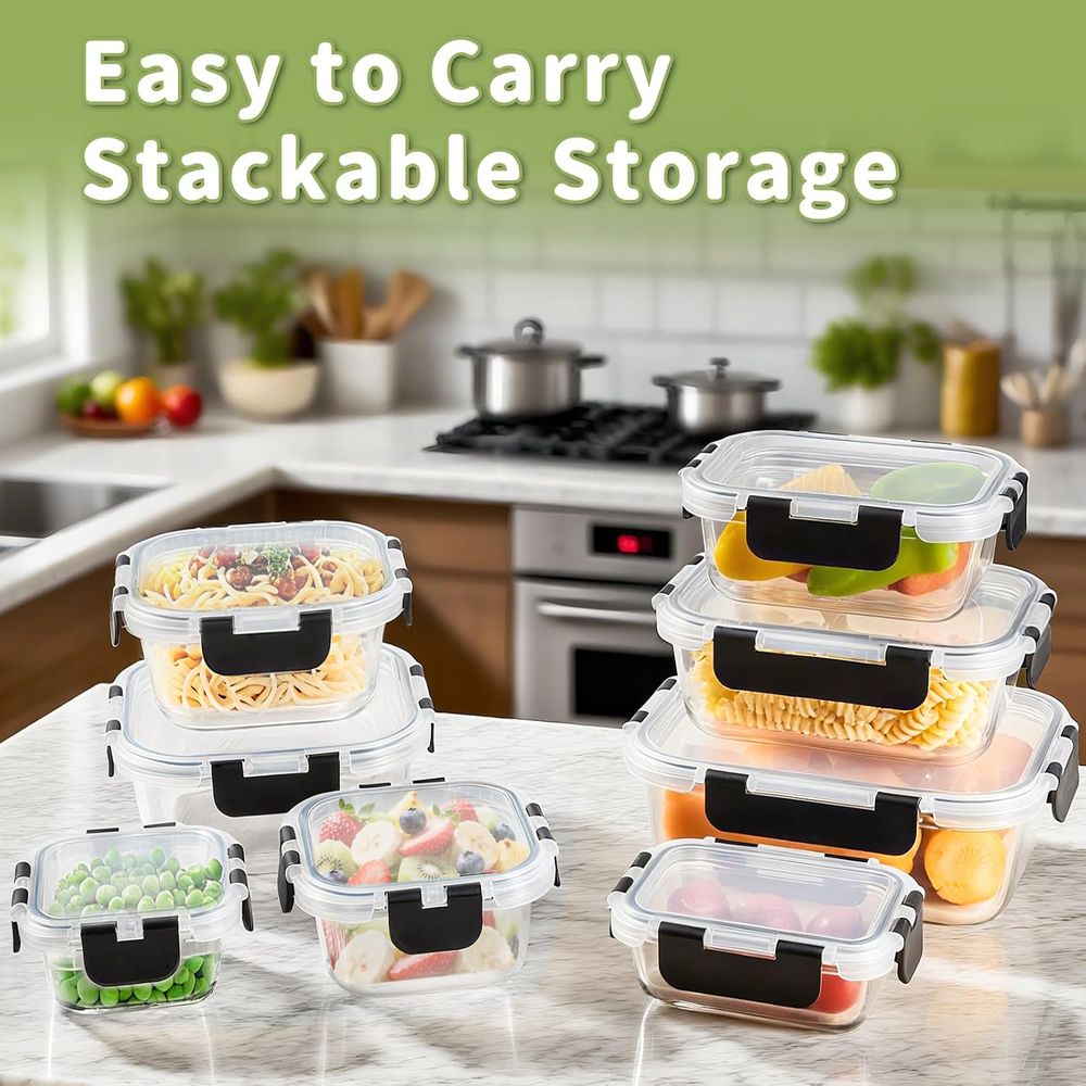 8-Piece Borosilicate Glass Foo - Food Storage Glass Set review and price