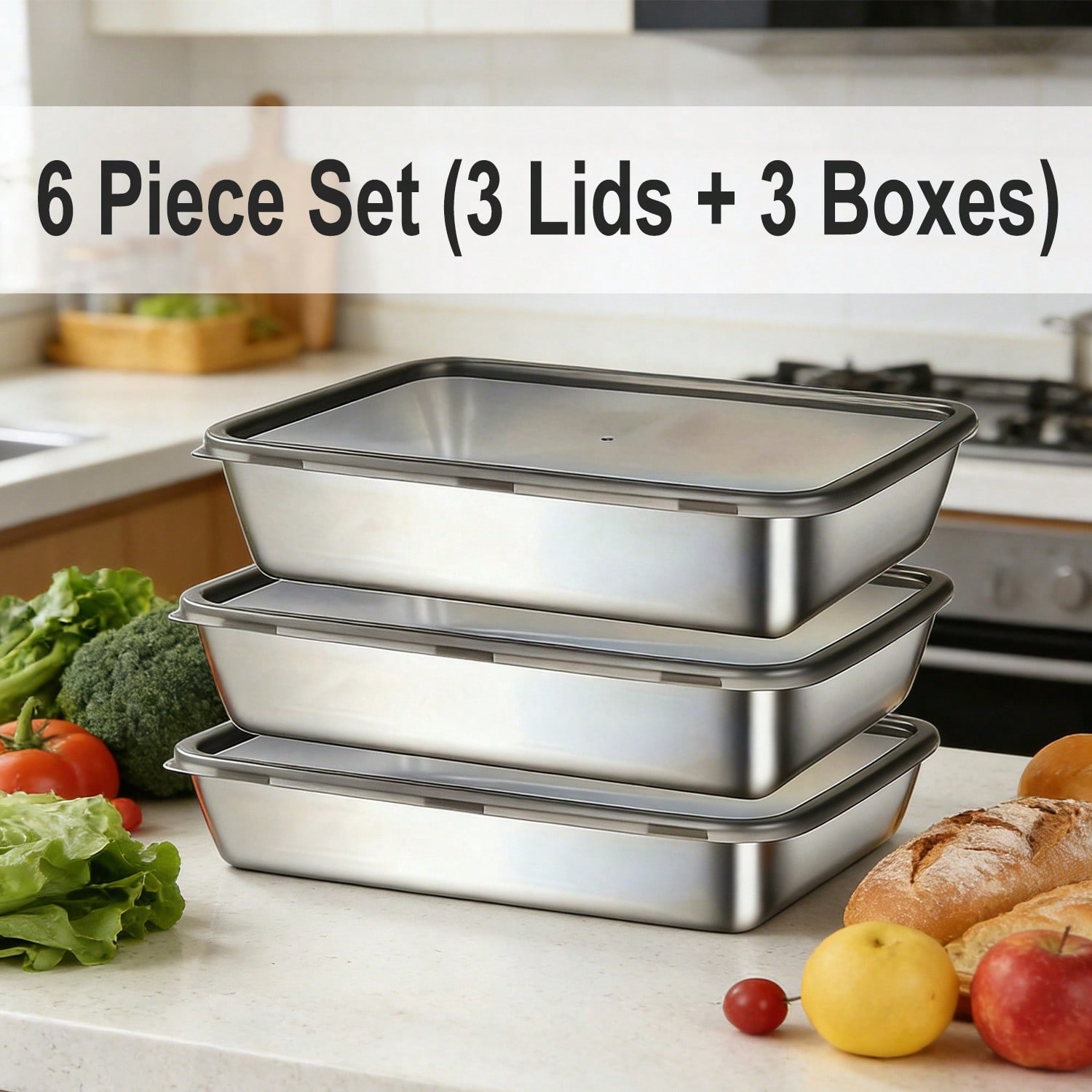 6pcs(3 Boxes+ 3 Lids) Stainles - Food Storage Kitchen Container Set review and price