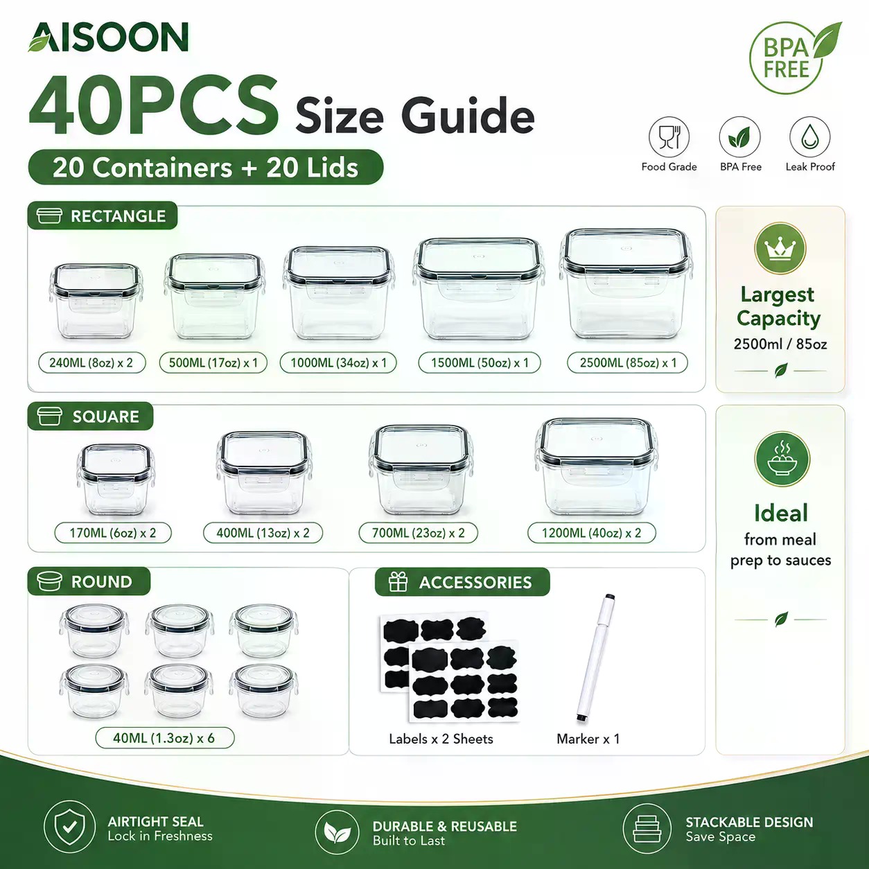 40 PCS Extra Large 85oz Silico - Food Storage With Colander review and price